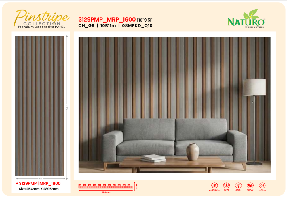 Naturo Surfaces 10 Inch B Charcoal Wall Panel in Grey of 11mm thickness (3129PMP)