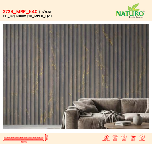 Naturo Surfaces 6 Inch H charcoal wall panel for interior room and home applications in brown with 10mm thickness (2729)