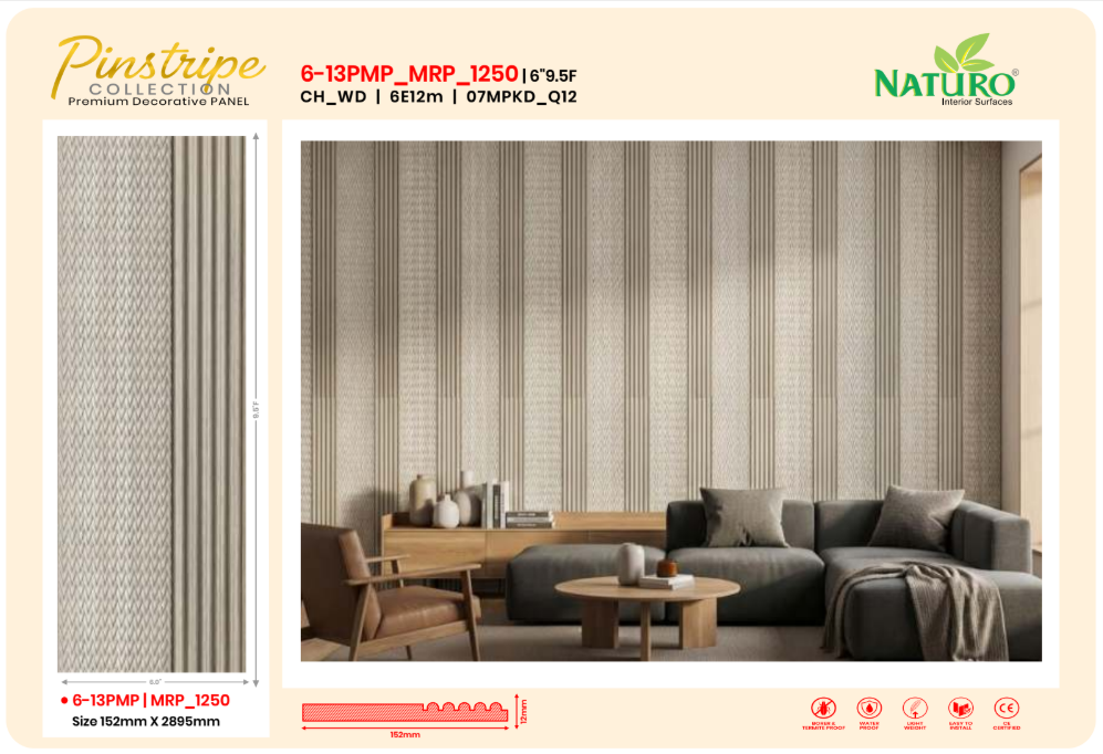 Naturo Surfaces 6 Inch E charcoal wall panel for interior room and home applications in wood with 12mm thickness (6-13PMP)