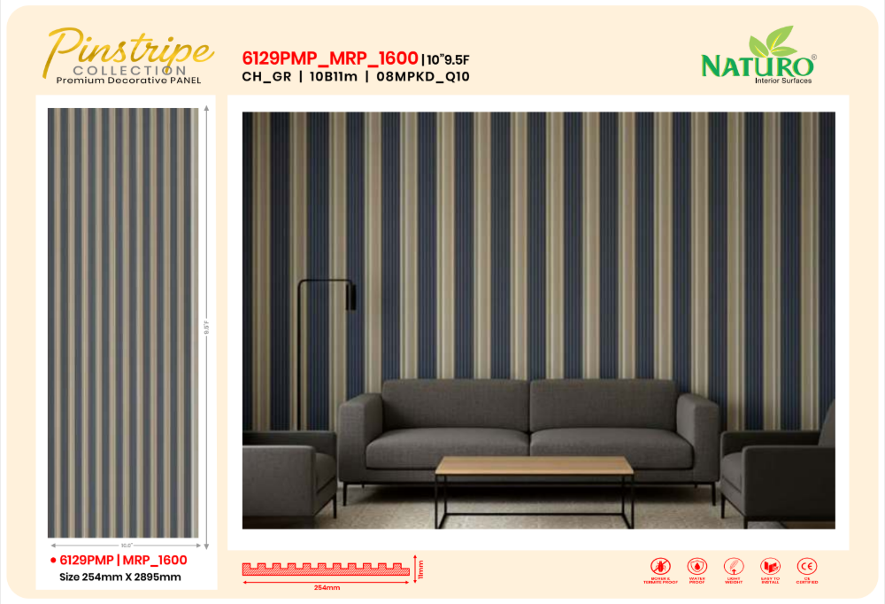 Naturo Surfaces 10B Charcoal Wall Panel in Grey of 11mm thickness (6129PMP)