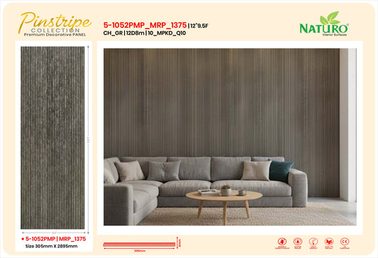 Naturo Surfaces 12D Charcoal Wall Panel in Grey of 8mm thickness (5-1052PMP)