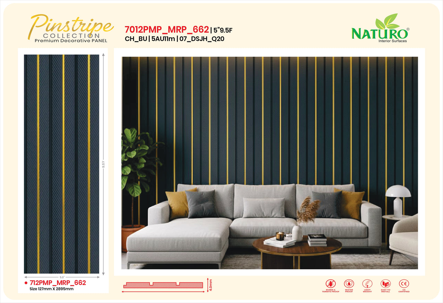 Naturo Surfaces 5AU Charcoal Wall Panel in Blue 11mm thickness (712PMP)