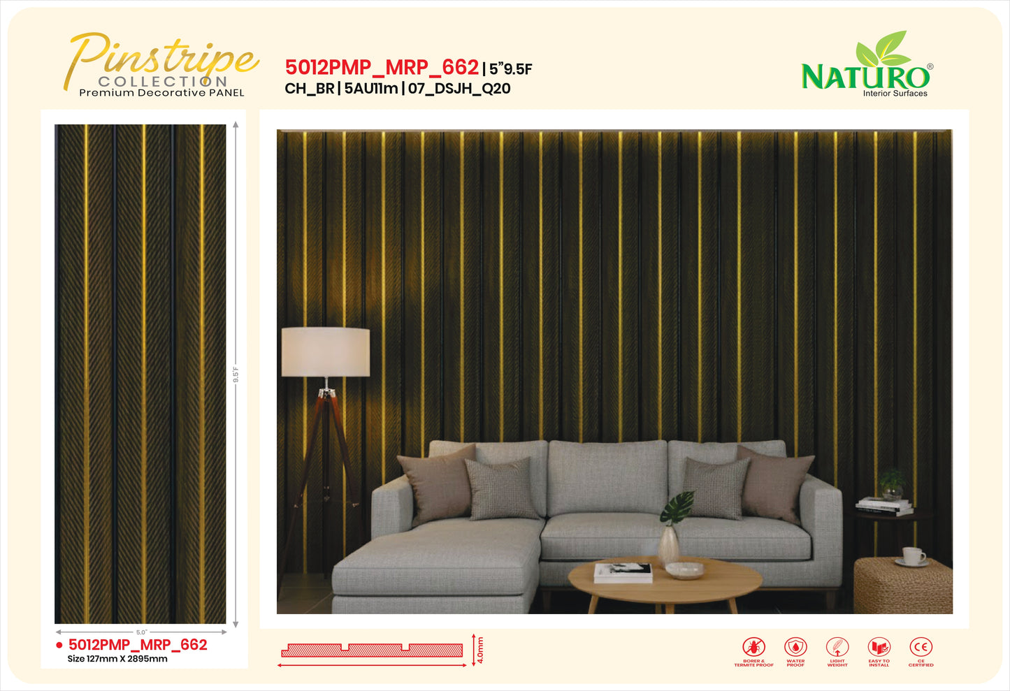 Naturo Surfaces 5AU Charcoal Wall Panel in Brown 11mm thickness (5012PMP)