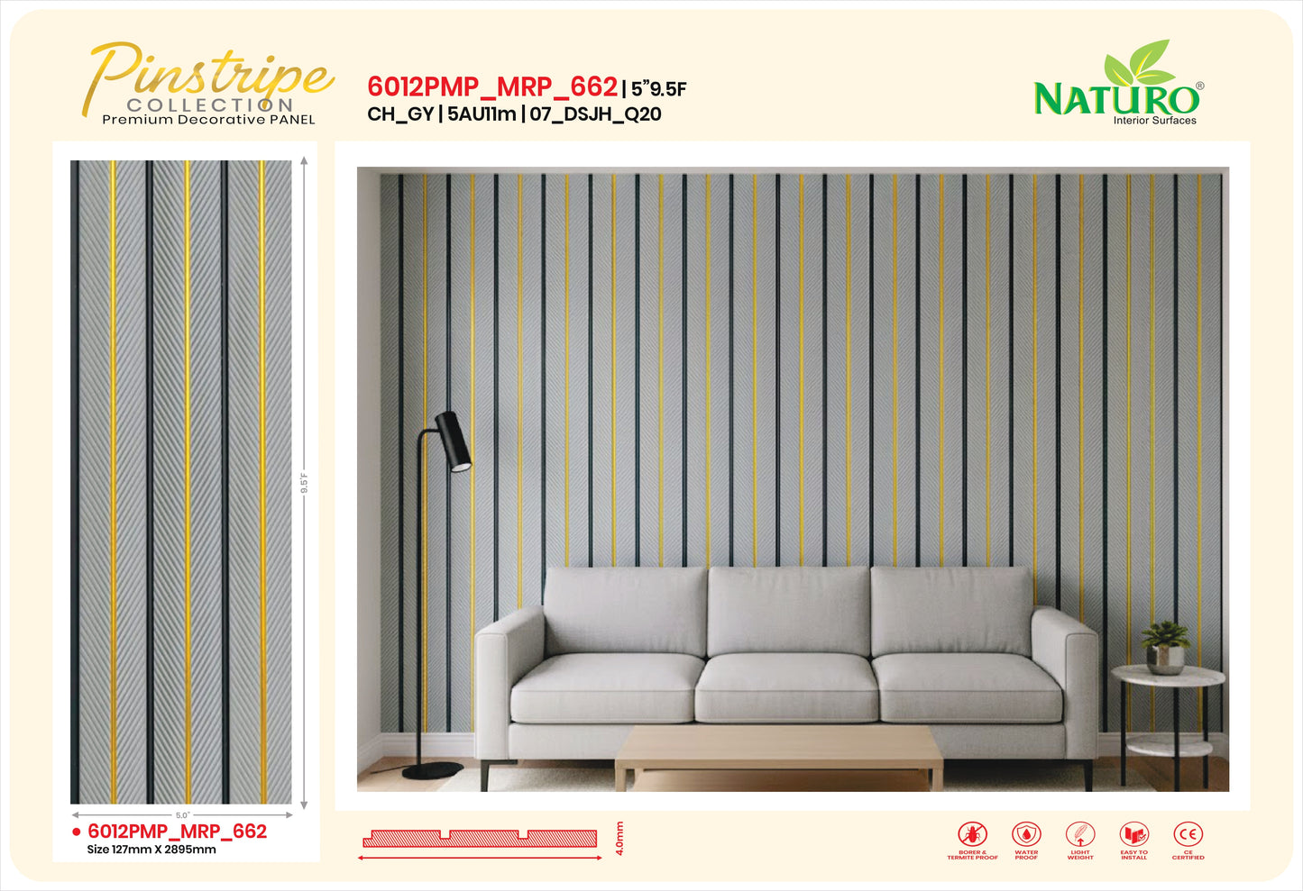 Naturo Surfaces 5AU Charcoal Wall Panel in Grey 11mm thickness (6012PMP)